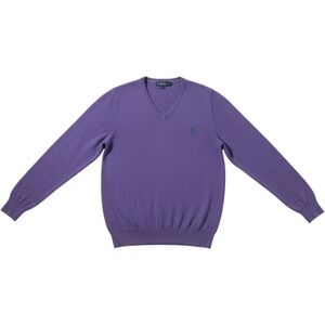 Polo Ralph Lauren Purple Pima Cotton V-Neck Sweater Small Green Pony Logo